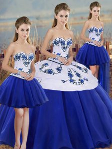 Royal Blue Sleeveless Tulle Lace Up Quince Ball Gowns for Military Ball and Sweet 16 and Quinceanera