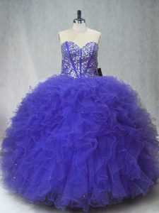 Colorful Purple Sleeveless Tulle Lace Up Quinceanera Dresses for Sweet 16 and Quinceanera