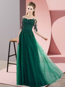 Colorful Dark Green Bateau Neckline Beading and Lace Dama Dress for Quinceanera Half Sleeves Lace Up