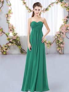 Best Sleeveless Chiffon Floor Length Zipper Dama Dress in Dark Green with Ruching