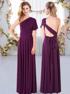 Dark Purple Chiffon Criss Cross Quinceanera Court Dresses Sleeveless Floor Length Ruching