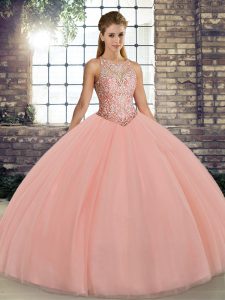 Fancy Tulle Sleeveless Floor Length Sweet 16 Dresses and Embroidery