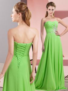 Chiffon Lace Up Sweetheart Long Sleeves Floor Length Formal Dresses Beading and Ruching