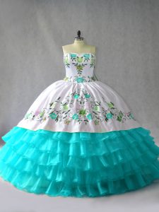 Excellent Blue And White Sleeveless Organza Lace Up Vestidos de Quinceanera for Sweet 16 and Quinceanera