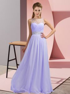 Lavender Sleeveless Floor Length Beading Backless Prom Dresses