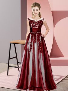 Suitable Burgundy Sleeveless Tulle Zipper Quinceanera Dama Dress for Wedding Party
