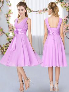 Customized Hand Made Flower Quinceanera Dama Dress Lilac Lace Up Sleeveless Knee Length
