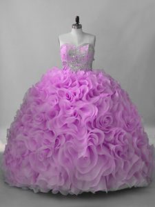 Custom Designed Sleeveless Brush Train Beading Lace Up Sweet 16 Quinceanera Dress