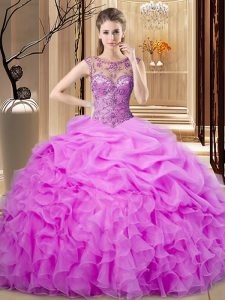Customized Organza Sleeveless Floor Length Quinceanera Dresses and Beading and Pick Ups