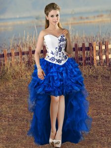Luxurious Blue And White Sweetheart Lace Up Embroidery Prom Party Dress Sleeveless