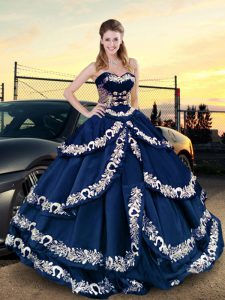 Asymmetrical Navy Blue 15 Quinceanera Dress Sweetheart Half Sleeves Lace Up