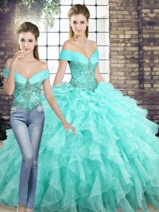 Sleeveless Brush Train Beading and Ruffles Lace Up 15 Quinceanera Dress