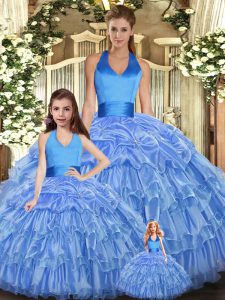 Baby Blue Sleeveless Ruffles and Pick Ups Floor Length Quinceanera Dresses