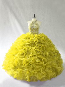 Stunning Beading and Ruffles Quinceanera Dresses Yellow Green Lace Up Sleeveless Brush Train