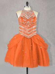 Glamorous Mini Length Ball Gowns Sleeveless Orange Red Dress for Prom Lace Up