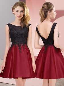 Wine Red Zipper Dama Dress for Quinceanera Lace Sleeveless Mini Length