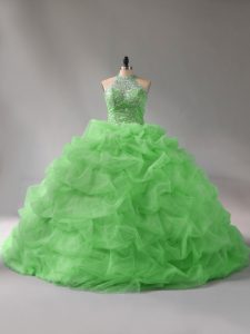 Sweet 16 Quinceanera Dress Organza Court Train Sleeveless Beading and Pick Ups