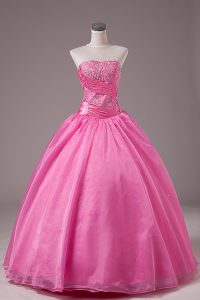 Latest Rose Pink Sleeveless Embroidery Floor Length Sweet 16 Dresses