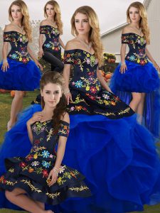 Sleeveless Lace Up Floor Length Embroidery and Ruffles Ball Gown Prom Dress