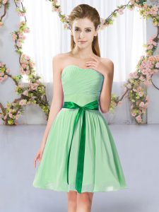 Inexpensive Apple Green Sweetheart Neckline Belt Dama Dress for Quinceanera Sleeveless Lace Up