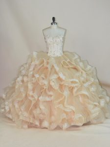 On Sale Champagne Lace Up 15 Quinceanera Dress Beading and Ruffles Sleeveless Floor Length