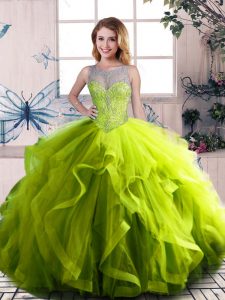 Amazing Olive Green Quinceanera Dresses Sweet 16 and Quinceanera with Beading and Ruffles Scoop Sleeveless Lace Up