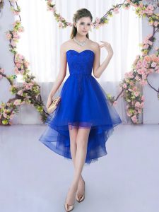 Royal Blue Sleeveless Lace High Low Damas Dress