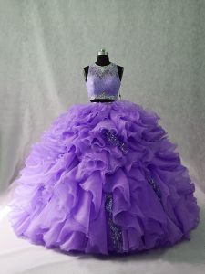 Fashion Floor Length Ball Gowns Sleeveless Lavender Quinceanera Dress Brush Train Zipper