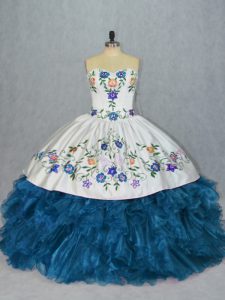 Sweetheart Sleeveless Lace Up Vestidos de Quinceanera Blue Organza