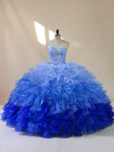 Multi-color Ball Gown Prom Dress Sweet 16 and Quinceanera with Beading and Ruffles Sweetheart Sleeveless Lace Up