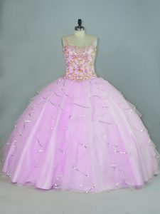 Amazing Lilac Ball Gown Prom Dress Sweet 16 and Quinceanera with Ruffles Straps Sleeveless Lace Up