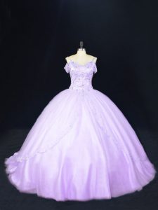 Tulle Sleeveless Vestidos de Quinceanera Court Train and Beading