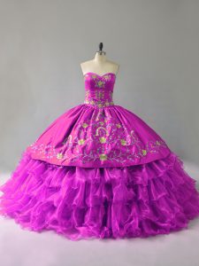 Purple Sleeveless Embroidery and Ruffles Floor Length Quinceanera Dresses