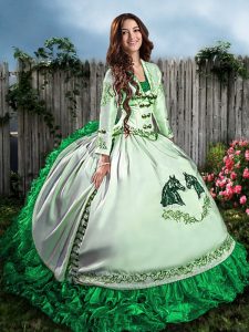 Inexpensive Green Sleeveless Satin Lace Up Ball Gown Prom Dress for Sweet 16 and Quinceanera