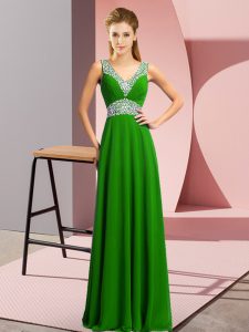 Custom Designed Sleeveless Lace Up Floor Length Beading Prom Evening Gown