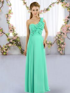 Turquoise One Shoulder Lace Up Hand Made Flower Quinceanera Dama Dress Sleeveless