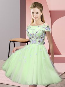 Noble Tulle Short Sleeves Knee Length Dama Dress for Quinceanera and Appliques
