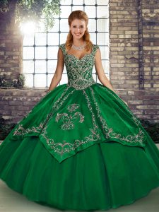 Cheap Tulle Straps Sleeveless Lace Up Beading and Embroidery Sweet 16 Quinceanera Dress in Green