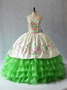 Nice Sweetheart Lace Up Embroidery and Ruffled Layers Quinceanera Gown Sleeveless