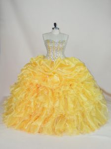 Sweetheart Sleeveless Lace Up Sweet 16 Quinceanera Dress Yellow Organza