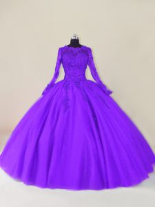 Discount Floor Length Zipper Quinceanera Gowns Purple for Sweet 16 and Quinceanera with Lace and Appliques