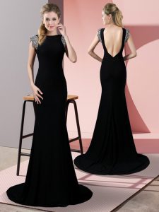 Top Selling Black Short Sleeves Beading Backless Going Out Dresses