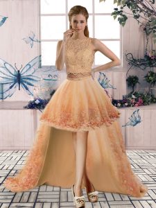 Perfect Tulle Sleeveless High Low Going Out Dresses and Beading and Lace