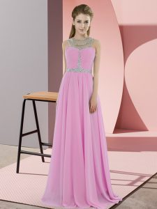 Glittering Empire Prom Dress Rose Pink Scoop Chiffon Sleeveless Floor Length Zipper