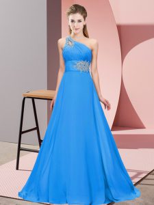 One Shoulder Sleeveless Chiffon Prom Evening Gown Beading Lace Up