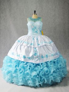 Smart Scoop Sleeveless Fabric With Rolling Flowers Sweet 16 Dresses Beading and Embroidery and Ruffles Lace Up