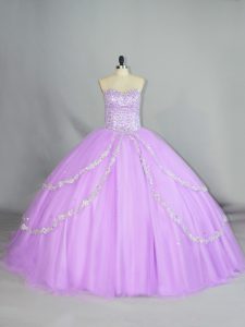 Sleeveless Tulle Lace Up Ball Gown Prom Dress in Lavender with Appliques