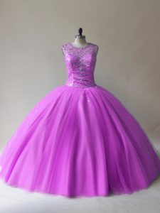 Lilac Sweet 16 Dress Sweet 16 and Quinceanera with Beading Scoop Sleeveless Lace Up