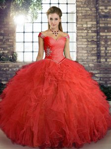 Floor Length Ball Gowns Sleeveless Orange Red Sweet 16 Dress Lace Up