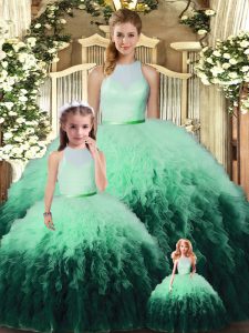 Latest Multi-color Sweet 16 Dresses Military Ball and Sweet 16 and Quinceanera with Ruffles High-neck Sleeveless Backless